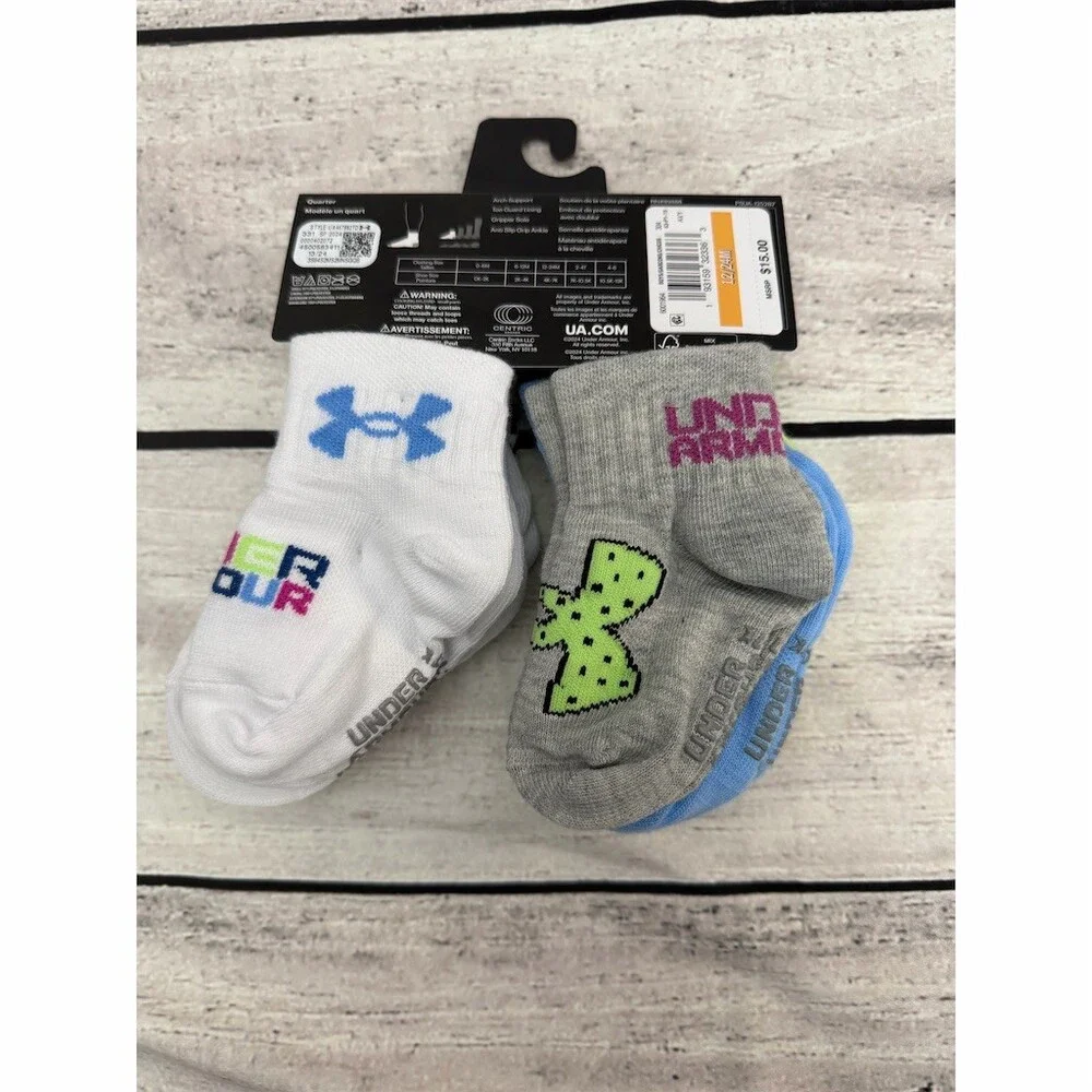 Under Armour Boys Socks 18-24M Multicolor 6-Pair Pack Quarter Athletic NEW